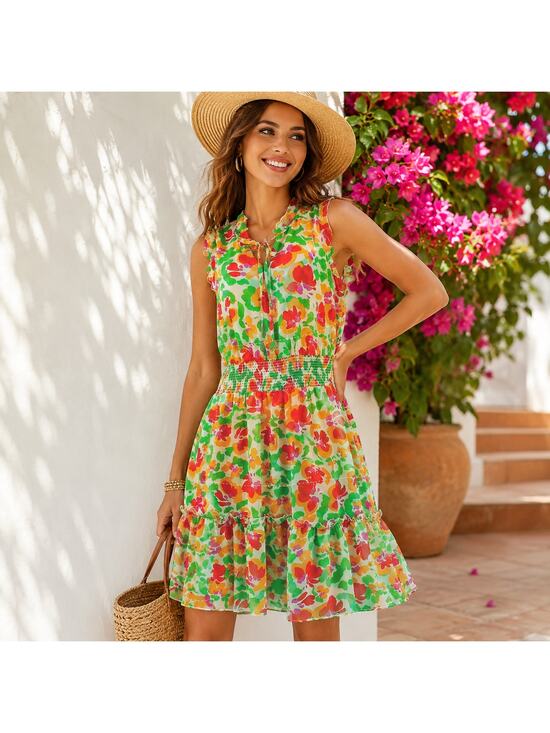 CAbi Dresses & Skirts - CAbi SZ M Spirit Dress Chiffon Smocked Ruffled Floral 6216